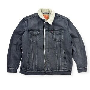 Levi's Trucker Jacket Men's 2XL Black Sherpa Lined Fleece Relaxed Fit Button Up